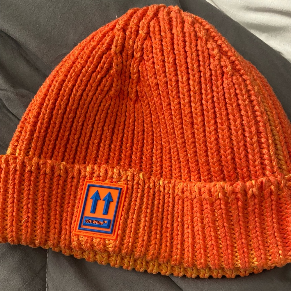 Orange mens off white hat one size fit all worn good condition